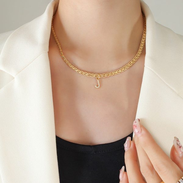 Brass Inlaid Zircon Letter Pendant Necklace#3